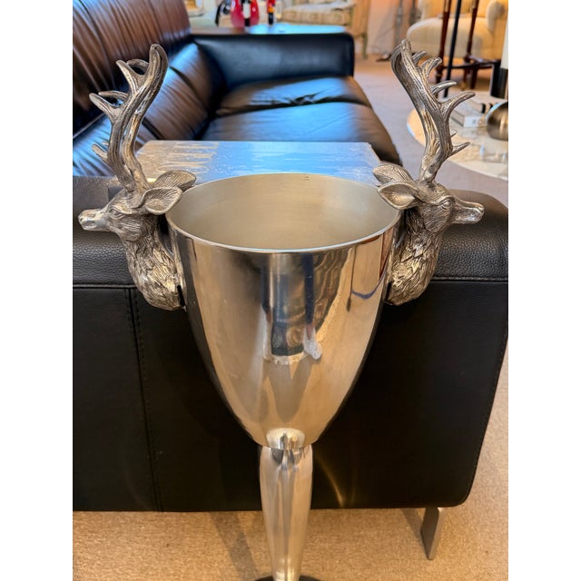 1980s Champagne/Wine Bucket on Stand With Stag Heads For Sale - Image 4 of 7