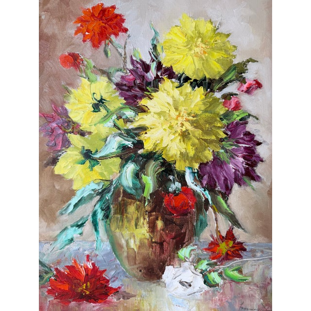 Vintage Floral Still Life Oil Painting on Canvas – Framed For Sale - Image 9 of 12