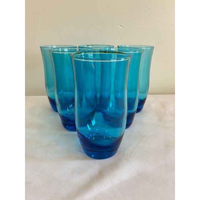 Mid-Century Modern Vintage Mid-Century Modern Aqua Blue Drinking Glass Tumblers - Set of 6 For Sale - Image 3 of 8