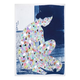 2022 "Gray Skin Terrazzo Geisha" Expressionist Figurative Mixed-Media Painting on Watercolor Paper For Sale