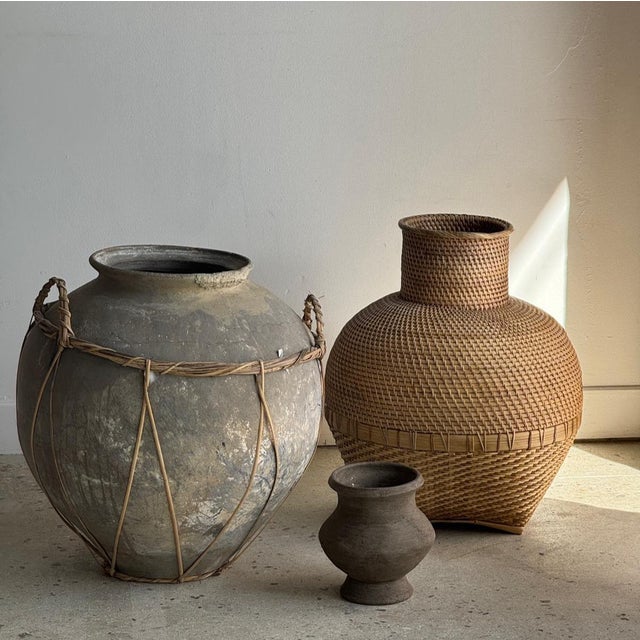 Beige Indonesian Wickerwork Jar Basket For Sale - Image 8 of 18