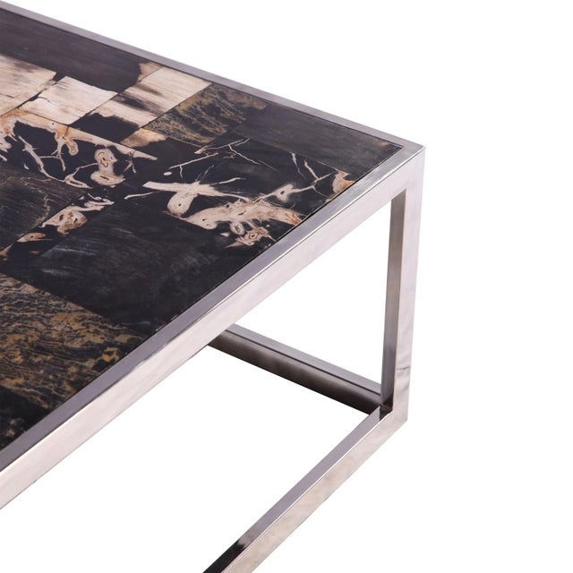 Organic Modern Square Sliced Petrified Wood Top Coffee Table For Sale - Image 10 of 11