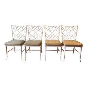 1960s Phyllis Morris for Kessler Wrought Iron Faux Bamboo Dining Chairs - Set of 4