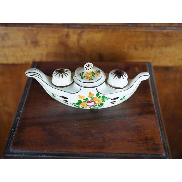 Mid 20th Ceramic Mustard Pot, Pepper Pot and Salt Cellar in the Shape of a Flowery Gondola For Sale - Image 6 of 12