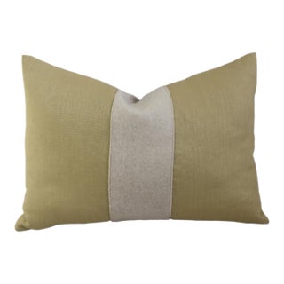 French Gold and Cream Appliqué Stripe Wool & Linen Feather/Down Pillow For Sale