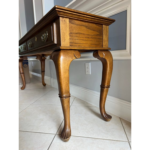 English Vintage Chippendale Console Table / Sofa Table With Cabriole Legs & Brass Hardware For Sale - Image 3 of 4