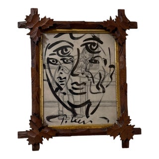 1970s Peter Keil Original Black & White Abstract Portrait Painting For Sale