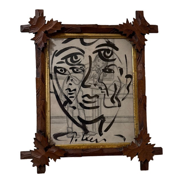 1970s Peter Keil Original Black & White Abstract Portrait Painting For Sale