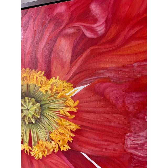Bright Pink Iceland Poppy Framed Oil on Canvas by Shelly Gurton Titled "Riva" For Sale - Image 8 of 11
