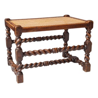 Wood and Rattan Stool or Bench, 1920s-1930s For Sale