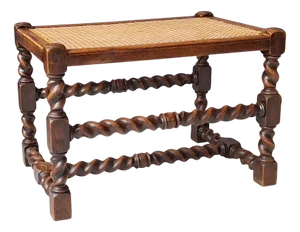Wood and Rattan Stool or Bench, 1920s-1930s