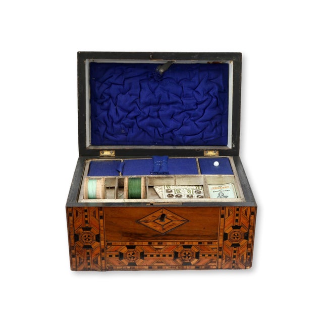 Antique English Tunbridge Ware Inlaid Sewing Box For Sale In Los Angeles - Image 6 of 8