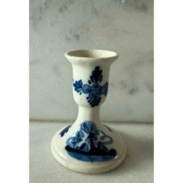 Pair of Vintage Porcelain Hand Painted Blue and White Delft Candle Holders For Sale In Austin - Image 6 of 10