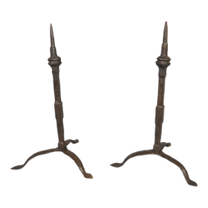 Pair of 16th or 17th Century Italian Forged Iron Tripod Pricket Candlesticks