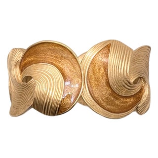 Vintage 1986 Signed Trifari Goldtone & Brown Enamel Cuff Bracelet For Sale