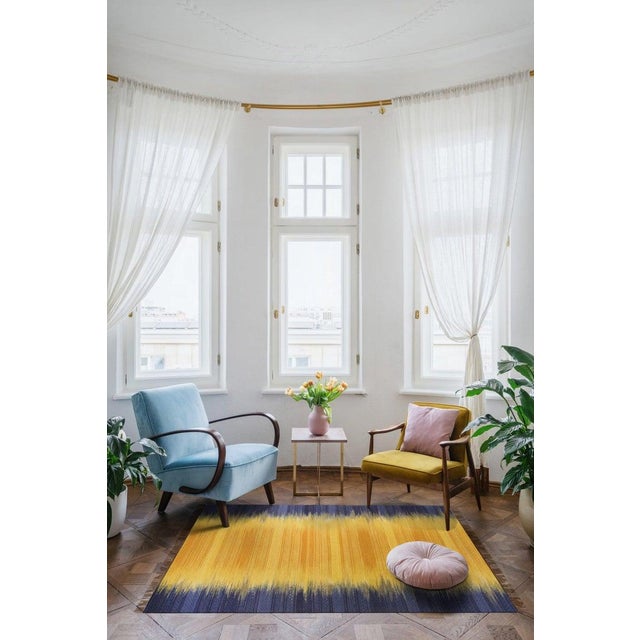 8x10 Yellow Flat Weave Wool Ombre Horizon Geometric Modern Carpet Rug For Sale - Image 9 of 9