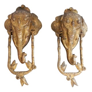 Antique Brass Elephant Door Knocker, 1900s, Set of 2 For Sale