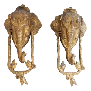 Antique Brass Elephant Door Knocker, 1900s, Set of 2
