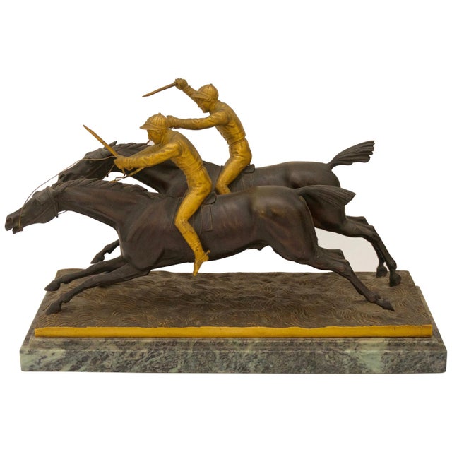 Edwardian Englihs Bronze Sculpture of Horse Race For Sale - Image 10 of 10