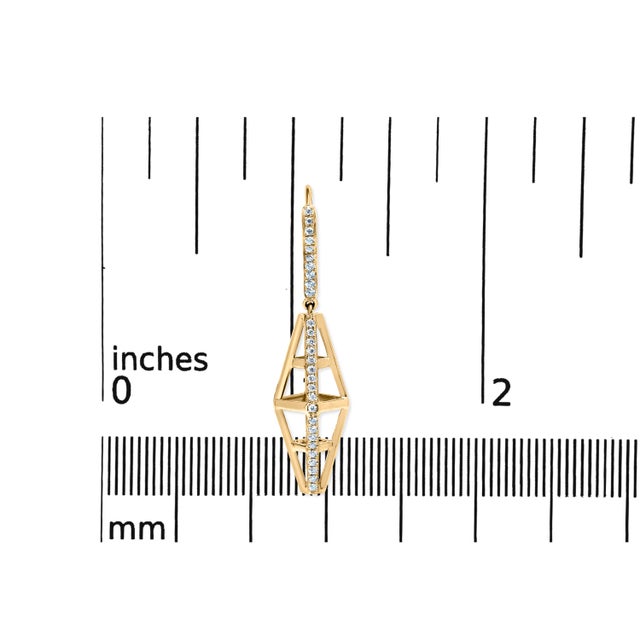 Early 21st Century 14K Yellow Gold 5/8 Cttw Diamond Geometrical Pillar Drop and Dangle Earrings, A Pair (G-H Color, SI1-SI2 Clarity) For Sale - Image 5 of 5