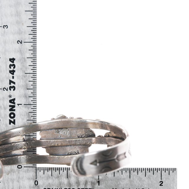 Silver 6.25" c1940's Navajo Fred Harvey thunderbird cuff bracelet with gem turquosie For Sale - Image 8 of 10