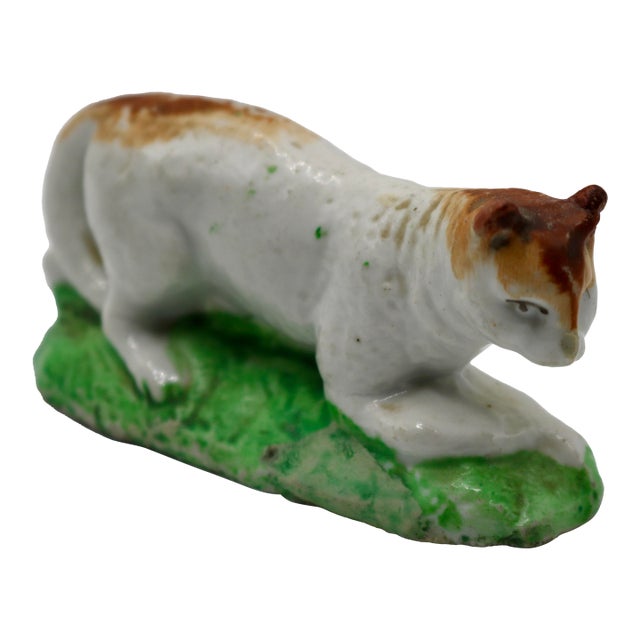 Early 19th Century English Staffordshire Pearlware Miniature Cat Figure For Sale