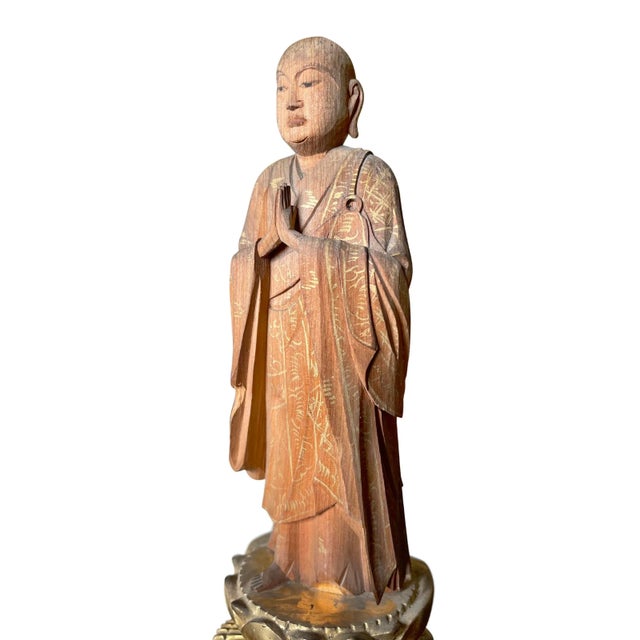 Wood Antique Japanese Taishō Carved Zushi Monks on Gilt Bases- A Pair For Sale - Image 7 of 8