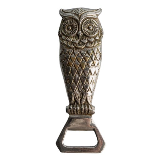 Vintage Silver-Plated Owl Bottle Opener, 1960s For Sale