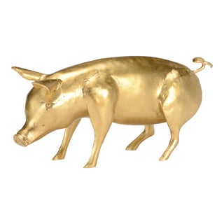 Cast Composite Gold Leaf Finish Piggie For Sale
