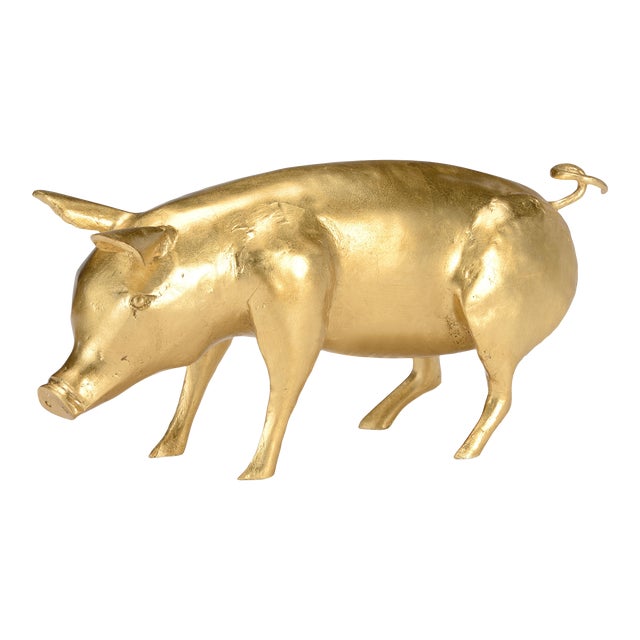 Cast Composite Gold Leaf Finish Piggie For Sale