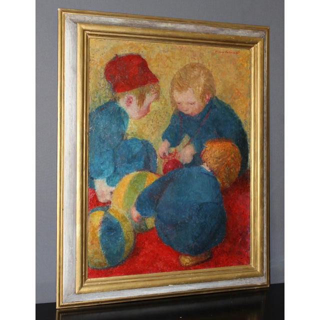 Vilma Vrbova-Kotrbova, Children with Balloons, 1961, Oil on Canvas, Framed For Sale - Image 14 of 14