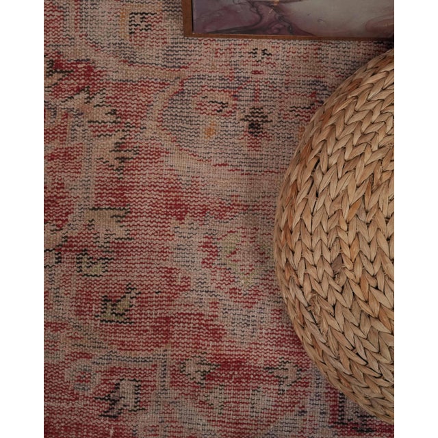 1970s Vintage Handmade Wool Cotton Red Area Rug For Sale - Image 4 of 12
