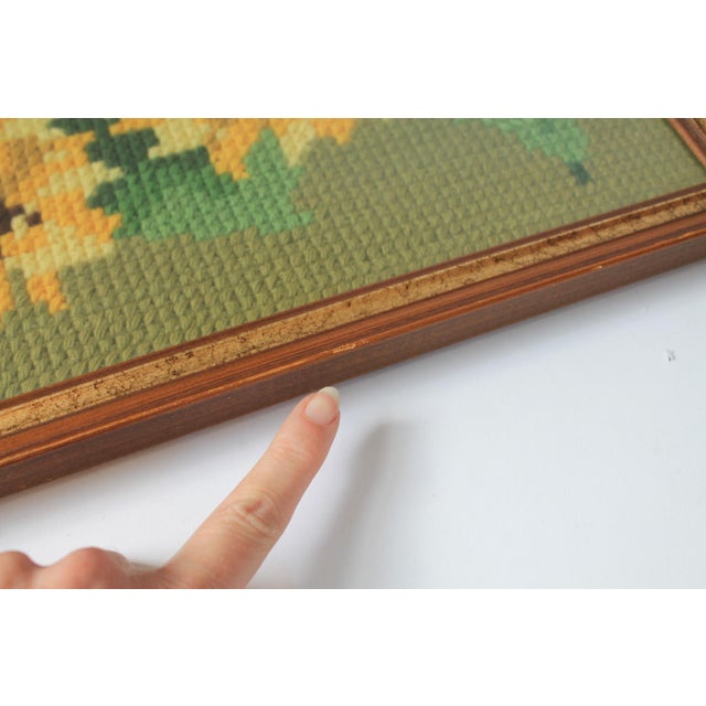 Late 20th Century Vintage Framed Sunflower Needlepoint Art Wall Hanging For Sale - Image 5 of 8