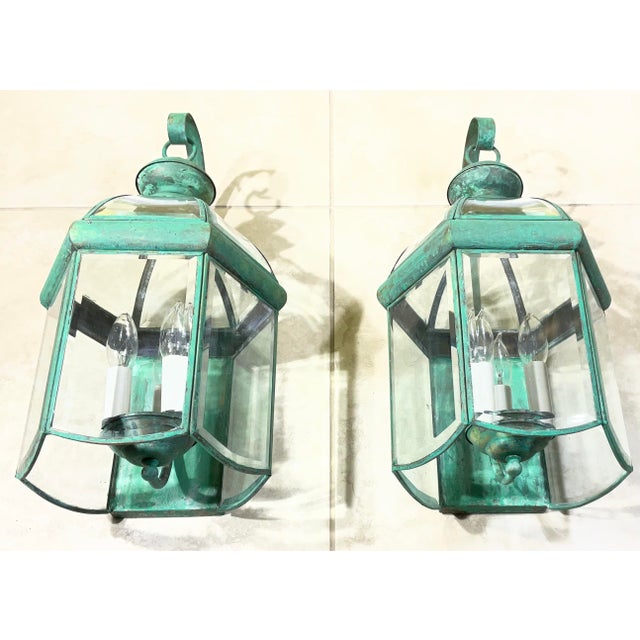 Elegant Pair of Vintage Brass Wall Lanterns - 18”.5 X 9” For Sale In Miami - Image 6 of 16