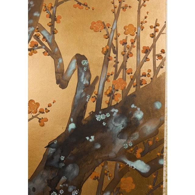Pair of Red and White Plum Blossom Screens After Ogata Korin For Sale - Image 9 of 12