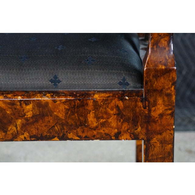 Vintage Chinese Chippendale Faux Tortoise Shell Pierced Trellis Bench Arm Chair For Sale - Image 10 of 18