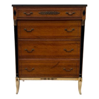 Vintage Neoclassical Revival Chest of Drawers, Empire Style Painted & Gilt Accent Dresser For Sale