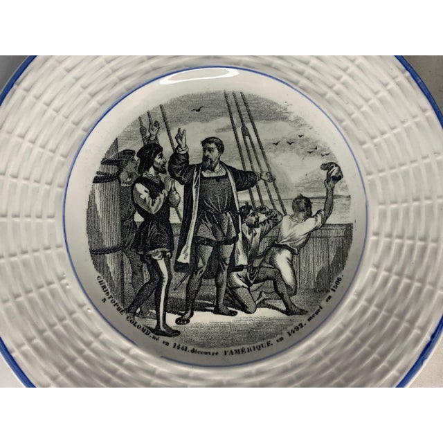 Digoin & Sarreguemines Transferware Plates of Christopher Columbus and Claude Chappe for your consideration. The pair of...