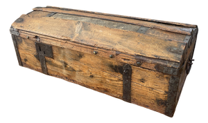 Antique French Wood Iron and Hide Chest