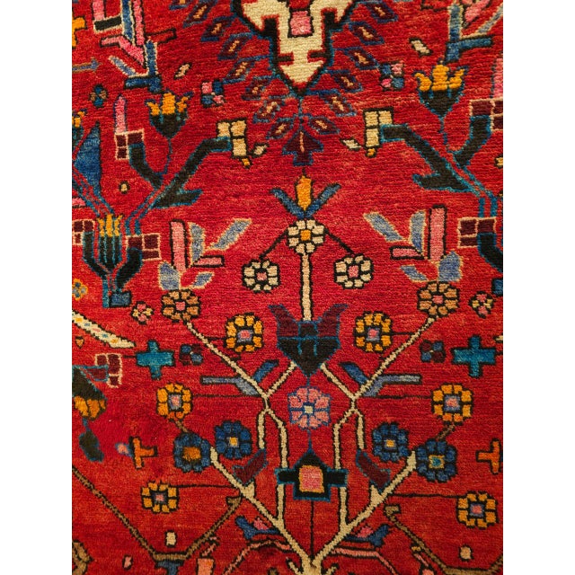 Vintage Persian Hamadan Gallery Area Rug, Hand-Knotted Wool, Tribal Bird Pattern, 6x10, Red & Navy For Sale - Image 12 of 18