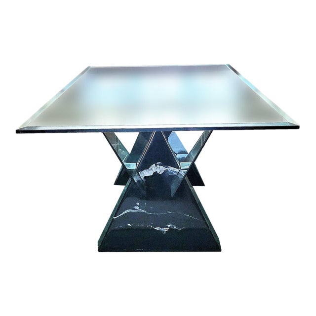 1980s Postmodern Glass Top Double Triangle Base Dining Table For Sale