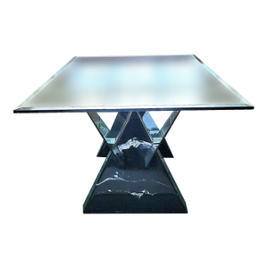 1980s Postmodern Glass Top Double Triangle Base Dining Table