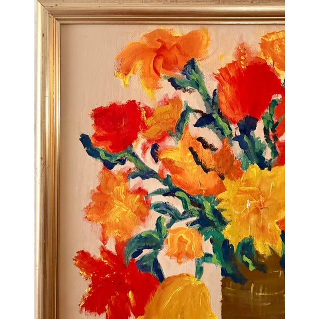 Wood 1960s Mid-Century Modern Expressionist Heavy Impasto Floral Still Life – Signed by Artist For Sale - Image 7 of 11