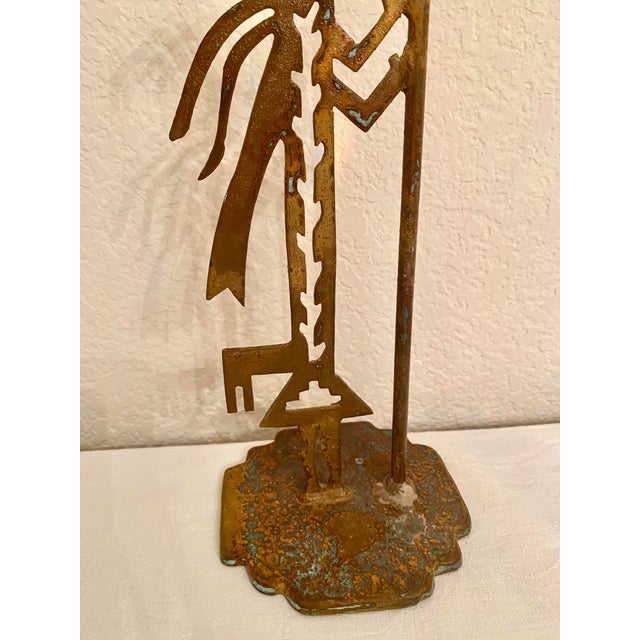 Vintage Native American Tribal Deity Figure Kokopelli Signed Sculptural Patina Metal Candle Holder For Sale - Image 9 of 14
