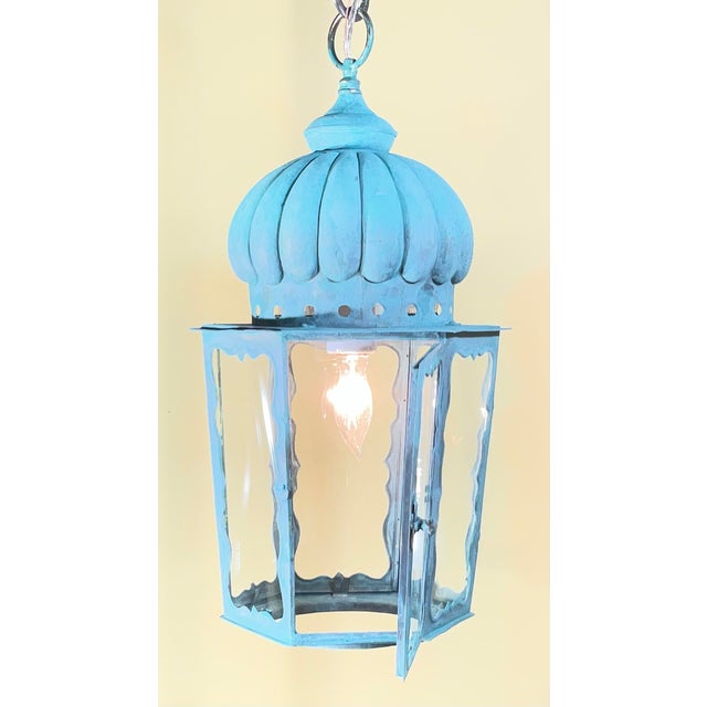 Solid Brass Antique Hexagonal Hanging Lantern / Pendant Light - 19”h X 9”.5 W For Sale - Image 9 of 18