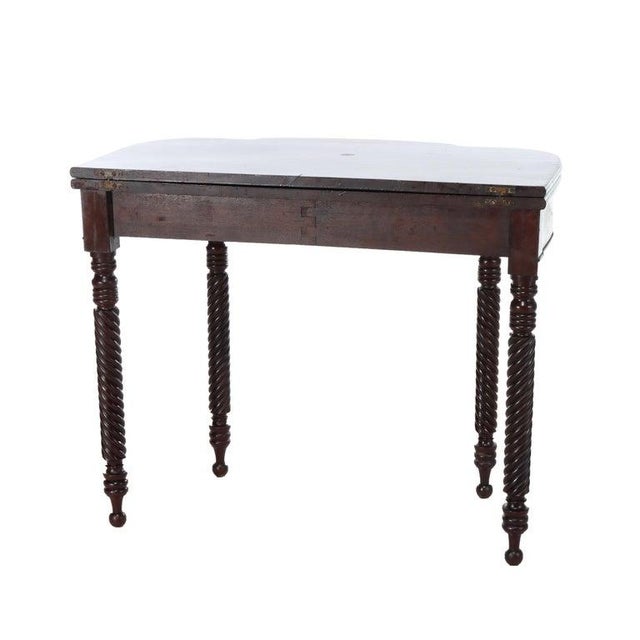 Antique Sheraton Mahogany Game Table With Rope Carved Legs Unsigned For Sale - Image 13 of 15