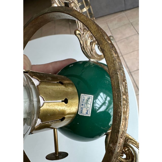 Pair Italian Green & Brass Faux Oil Lamp Wall Sconces For Sale - Image 14 of 18