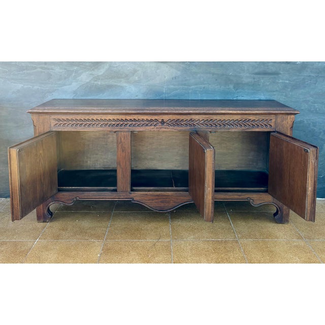 Spanish Renaissance Revival Oak Sideboard with Three Doors, 1930s For Sale - Image 10 of 12