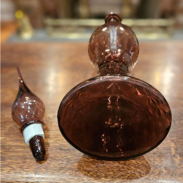 Vintage MCM Amethyst Glass Genie Bottle Decanter Italian Empoli Style With Flame Stopper For Sale - Image 9 of 12