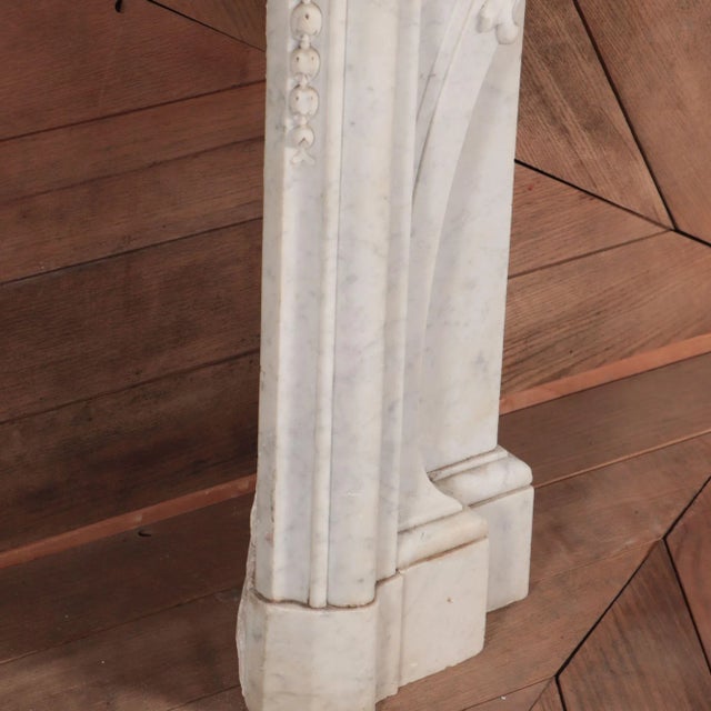 Stone Antique Marble Fireplace Mantel - French Rococo Style Pure White Marble, C. 1840 For Sale - Image 7 of 7